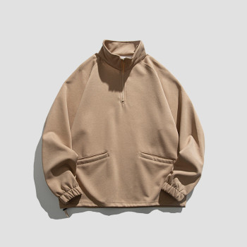 Custom Men's Stand Collar Hoodie | Casual Loose Sport Top | Solid Color Fashion Hoodie