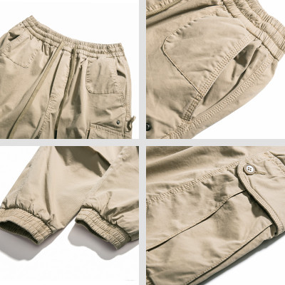 Custom Men's Wid Leg Cargo Pants| Casual Retro Functional Overalls| Comfort Cotton Elastic Waist Pants