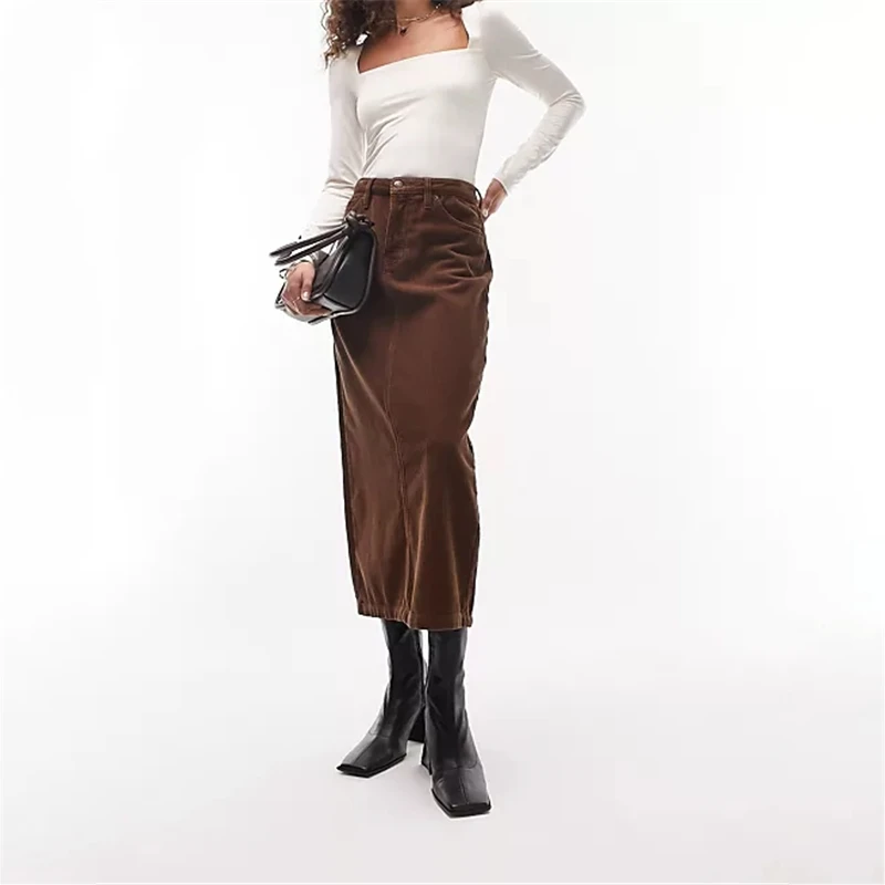 Custom Women's Brown Midi Skirt