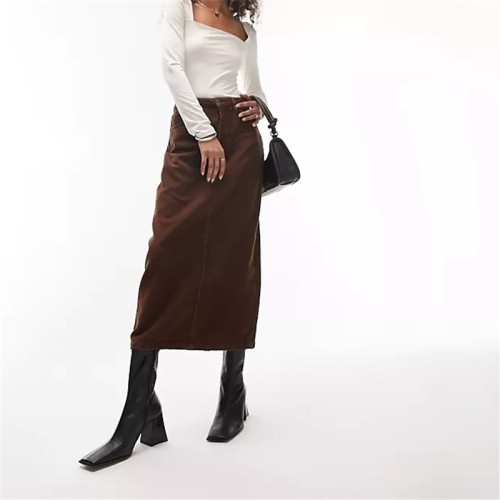 Custom Women's Brown Midi Skirt| Custom Casual Skirt| Wholesale Winter Skirt