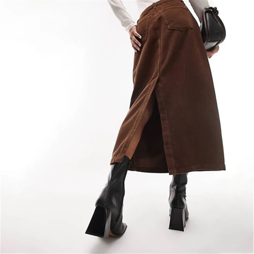Custom Women's Brown Midi Skirt| Custom Casual Skirt| Wholesale Winter Skirt
