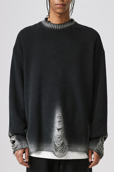 Wholesale Washing Water And Color Contrast Damage Pullover Sweater| High Quality American High Street Loose Autumn And Winter Sweater