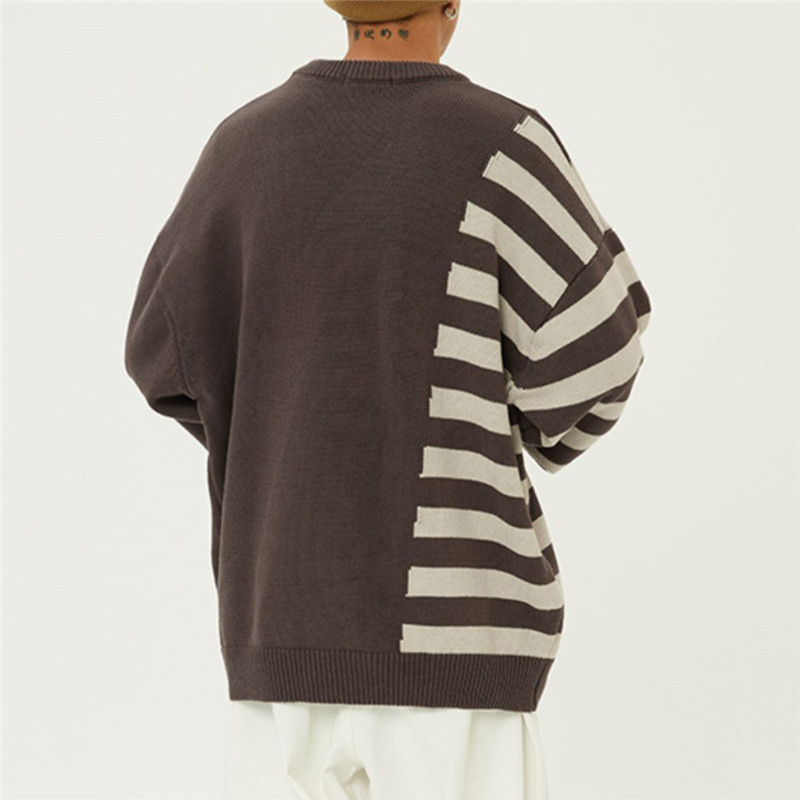 High Quality American Vintage Stripe Splice Sweater