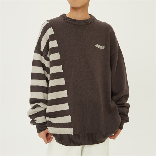 Wholesale American Vintage Stripe Splice Sweater| High Quality Sweater for Couples Men | Hot Sales Winter New Couple Coat