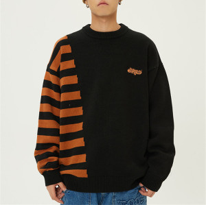 Wholesale American Vintage Stripe Splice Sweater| High Quality Sweater for Couples Men | Hot Sales Winter New Couple Coat
