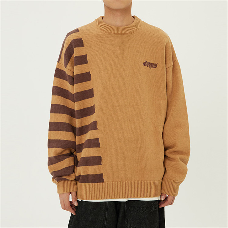 High Quality American Vintage Stripe Splice Sweater