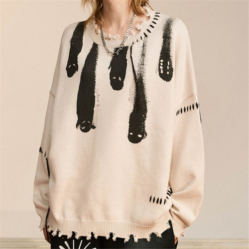 Custom Men's Knit Sweater| HIgh Street Printing Design Sweater For Men| Custom Tassel Crew Wool Sweater