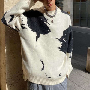 Custom Men's High Street Sweater| Oversized Men's Sweater For Hip Pop| Custom Rib Collar Pullover Sweater