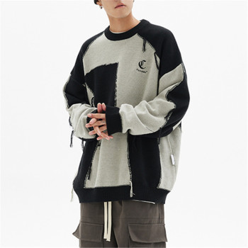 High Quality American Retro Color Blocking Plaid Couple Sweater For Men In Autumn Fashion Street Knitwear Coat