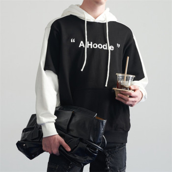 Custom Men's Black And White Color Matching Sweater Hoodies| Wholesale Men's Autumn And Winter New Trend Loose Hoodies| Custom 100% Polyester Oversized Hoodies