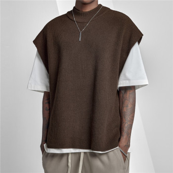 Custom New Sleeveless Sweater | Men's American Retro Loose Vest | Casual Small Stand-up Collar Knitted Vest
