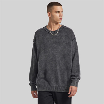 Custom Men's Wash Vintage Sweater | American Retro Street Casual Sweater | Trendy Loose Off Shoulder Black Couple Sweater
