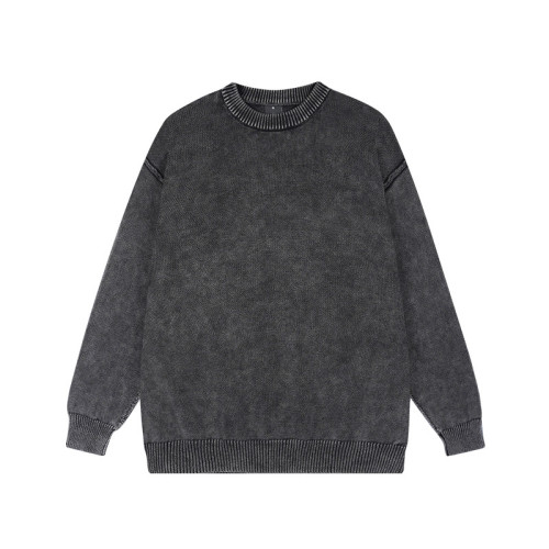Custom Men's Wash Vintage Sweater | American Retro Street Casual Sweater | Trendy Loose Off Shoulder Black Couple Sweater