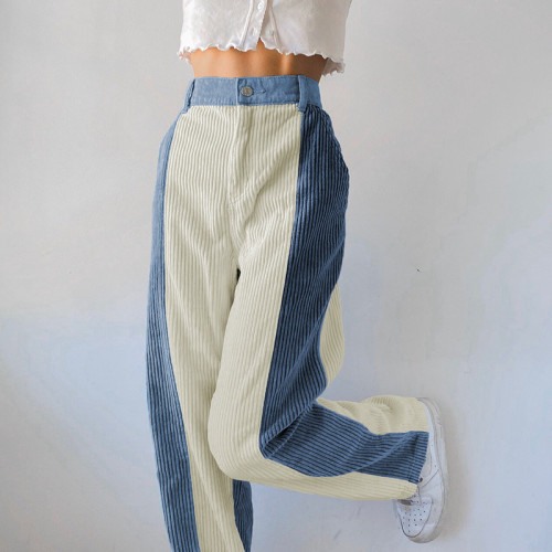 Custom Women's Corduroy Sweatpants|2023 New Contrast Trackpants|Splicing Design Fashion Sweatpants