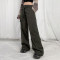 New Design Street Pocket Zipper|Stitching Tooling Casual Pants|Spring Low Waist Bow Front Flap Belt|Loose Wide Leg Pants