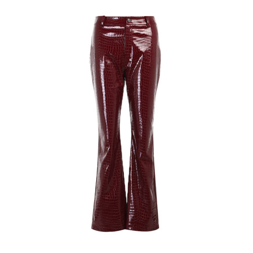 Fast delivery Women's Trousers|Crocodile Design Leather Pants|100% Polyester Street Straight-leg Pants