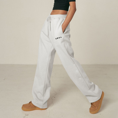 Fast Delivery Womne's Sweatpants|320 Grams 100% Cotton Straight Pants|Printed Logo Wide Leg Trousers