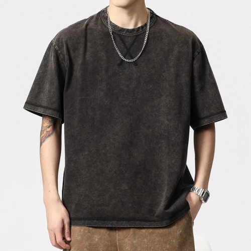 Fast Delivery Men's Vintage T-shirts|100% Cotton Acid Wash T-shirts|Hight Street Leisure T-shirts