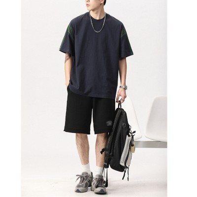 Hot Sale Men's Cuasal T-shirts|Oversized Contrast Design T-shirts|100% Cotton Short Sleeve T-shirts