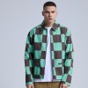 Original Casual Street Wear Jacket|Printed Checked Pattern|Contrast Color Denim Coat Men