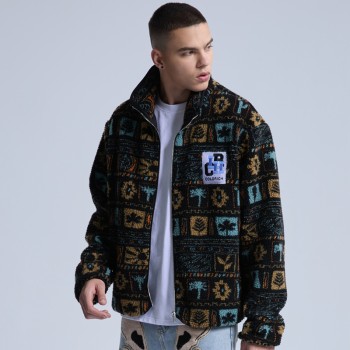Original Casual Street Wear Coat|Whole Patterned Lamb Wool Coat|Stand Collar Full-zip Cardigan Coat Men