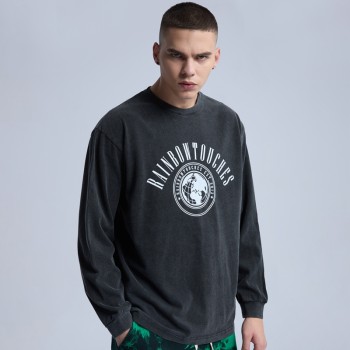 Custom Men's Acid Wash T-shirt |Long Sleeve Print T-shirt For Men |Vintage Gray Streetwear T-shirt
