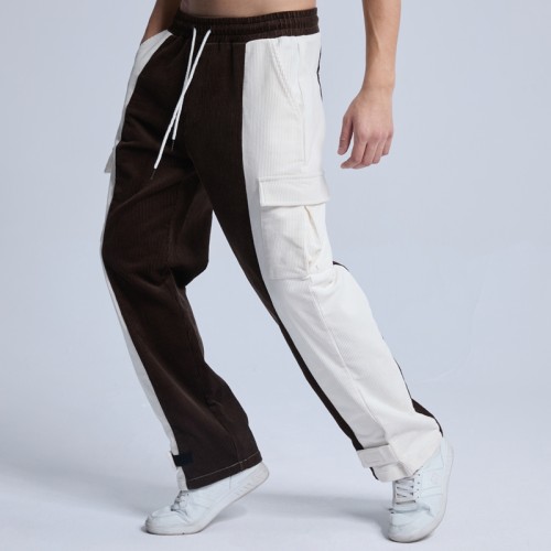 Unisex Corduroy Cargo Pant|Contrasting Colors Straight Leg Men Pants|Casual Baggy Joggers