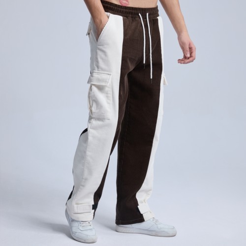 Unisex Corduroy Cargo Pant|Contrasting Colors Straight Leg Men Pants|Casual Baggy Joggers