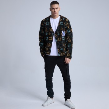 Original Casual Street Wear Coat|Whole Patterned Lamb Wool Coat|V Neck Full-zip Cardigan Coat Men
