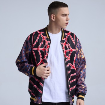 Original Casual Street Wear Coat|Round Collar Full-zip Cardigan Coat Men|Leopard Print And Spider Web Print Jacket|