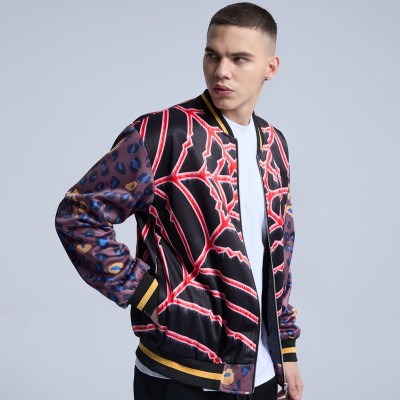 Original Casual Street Wear Coat|Round Collar Full-zip Cardigan Coat Men|Leopard Print And Spider Web Print Jacket|
