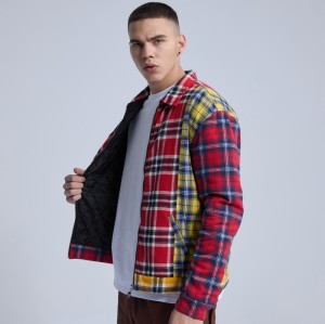 Manufacturing Plaid Checkered Jacket 100% Cotton Zip Up Colorblock For Men