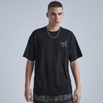 Original Men's Vintage T-shirts|Multicolored Reflective Print T-shirts|Custom Acid Washing Loose T-shirts