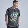 New Design Men's Vintage T-shirts|High Quality Pyrography Floral T-shirts|Original Snow Washing T-shirts