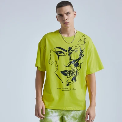New Design Men's Loose T-shirts|Original Offset Printing T-shirts|Custom Fluorescent Green T-shirts