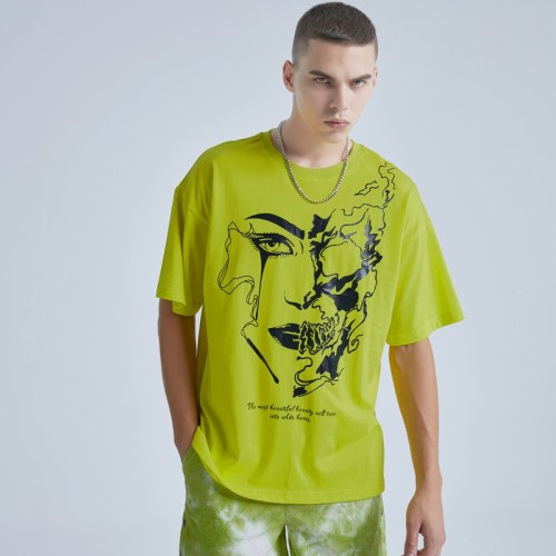 New Design Men's Loose T-shirts|Original Offset Printing T-shirts|Custom Fluorescent Green T-shirts