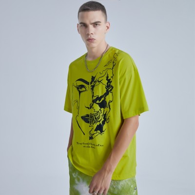New Design Men's Loose T-shirts|Original Offset Printing T-shirts|Custom Fluorescent Green T-shirts