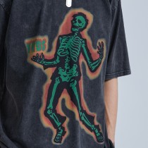 Men's Acid Wash T-shirt | Skeleton | DTG Print | Heavy Weight Cotton | Vintage Washed | Custom Graphic Tee Shirt
