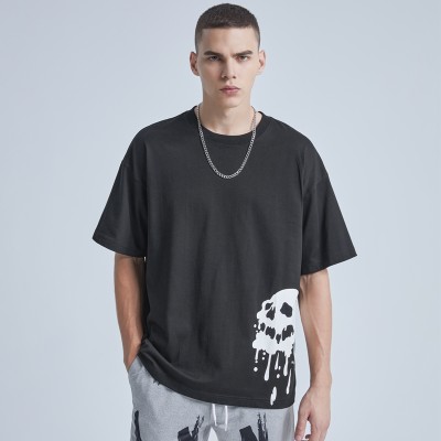 Summer Men's T-shirts Factory|Original Skull Graffiti T-shirts|Custom Black Loose T-shirts