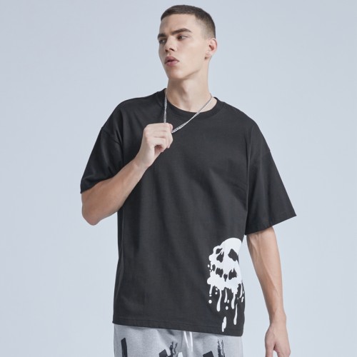 Summer Men's T-shirts Factory|Original Skull Graffiti T-shirts|Custom Black Loose T-shirts