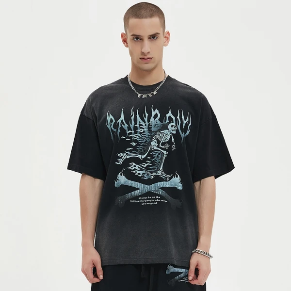 Sun Faded T shirt | DTG Print | Vintage Washed | 230 GSM Cotton | Skeleton | Custom Men T-shirt Brand