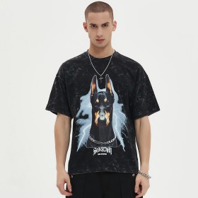 Stone Washed T shirt | DTF Heat Transfer | Dobermann Graphic | 230 250 GSM | Cotton Jersey | Custom Streetwear T-shirt