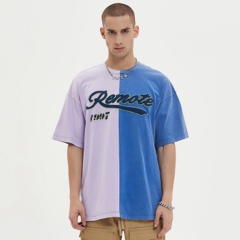 Color Block T shirt | 3D Chenille Embroiderey | Two Tone | Men Oversized | Streetwear Custom