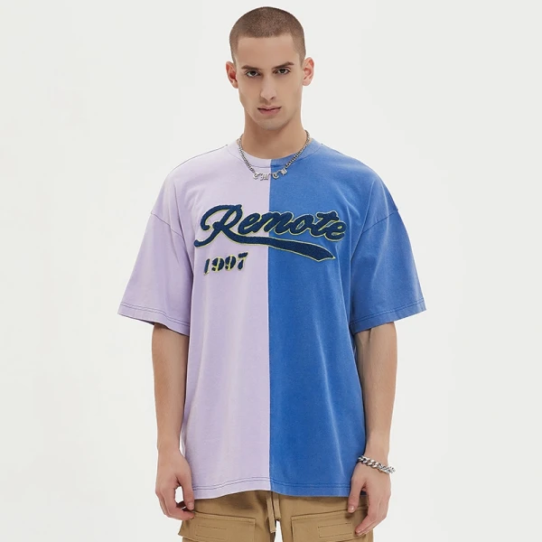 Color Block T shirt | 3D Chenille Embroiderey | Two Tone | Men Oversized | Streetwear Custom