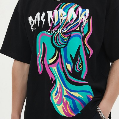 Oversized Black T shirt | Rainbow Graphic | 280 GSM | Drop Shoulder | Streetwear Clothing Manufacturers
