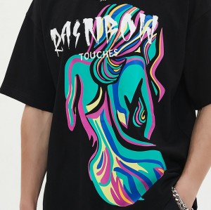 Oversized Black T shirt | Rainbow Graphic | 280 GSM | Drop Shoulder | Streetwear Clothing Manufacturers