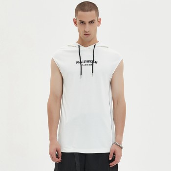 Recycled Cotton Sleeveless Hoodie | Muscle Fit | Silicone Rubber Print | Men | Eco Friendly | Sportswear