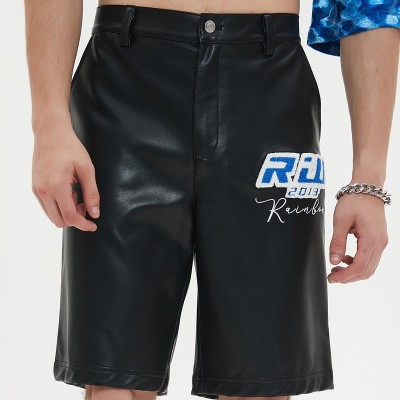 Mens Leather Shorts | Chenille Embroidered | Patch | Custom Streetwear Manufacturer