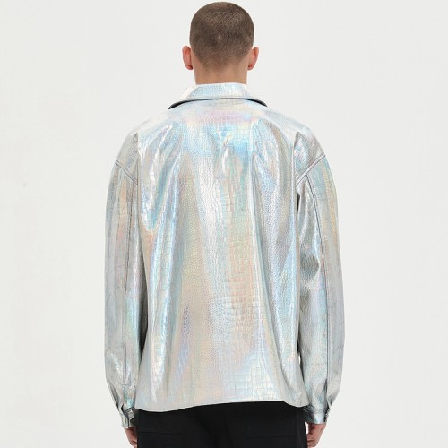 PU Leather Jacket Men | Metallic | Colorful | Reflective | Alligator Texture | Streetwear Manufacturer