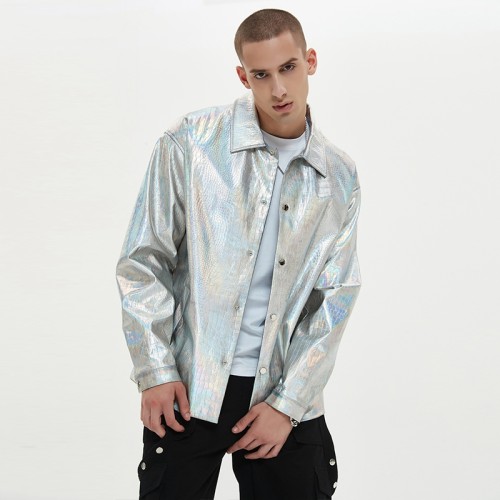 PU Leather Jacket Men | Metallic | Colorful | Reflective | Alligator Texture | Streetwear Manufacturer